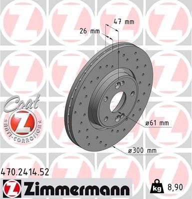 Тормозной диск Zimmermann SPORT Z передний для Renault Laguna II 2001-2007. Артикул 470.2414.52