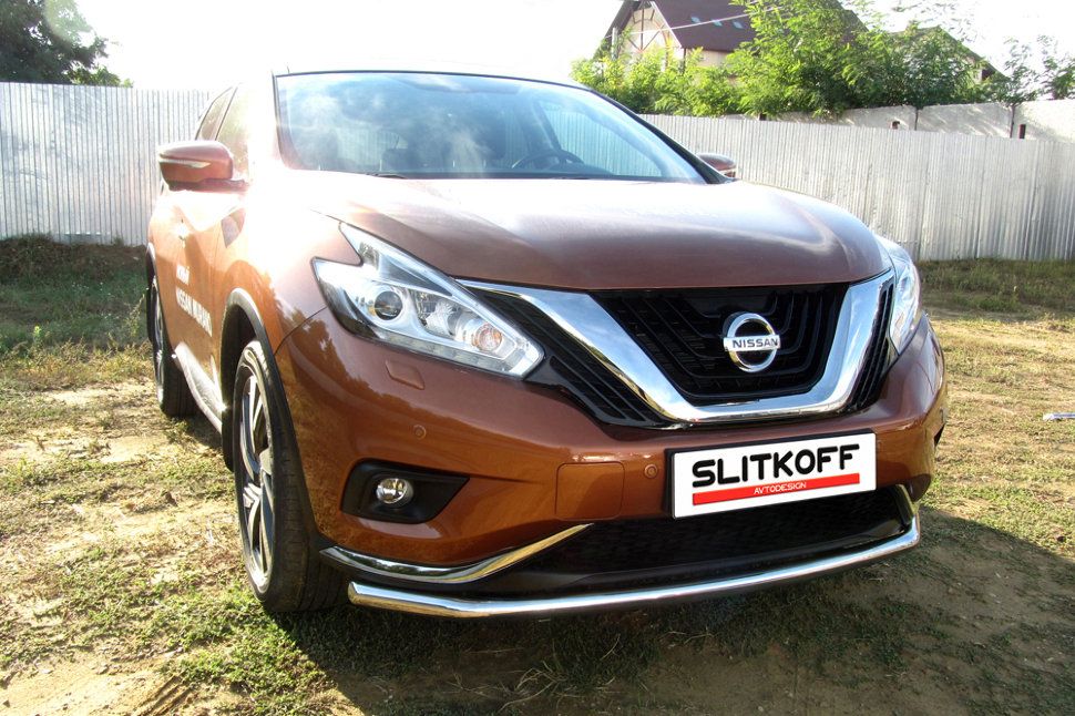 Защита Slitkoff переднего бампера d57 длинная для Nissan Murano Z52 2015-2026. Артикул NIM16003