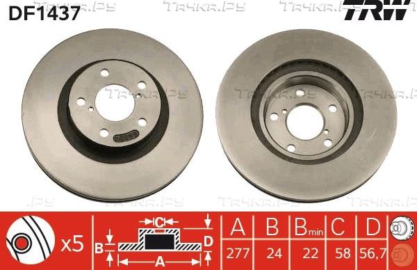 Тормозной диск TRW передний для Toyota GT86 I 2012-2026. Артикул DF1437