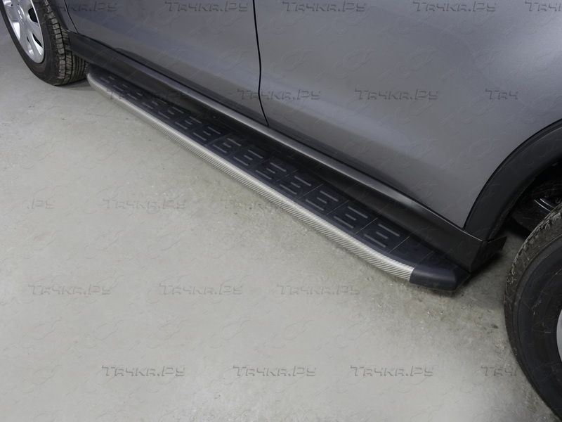 Пороги алюминиевые ТСС с пластиковой накладкой 1720 мм для Mitsubishi ASX I рестайлинг 2,3 2016-2022 Карбон серые. Артикул MITSASX17-11GR