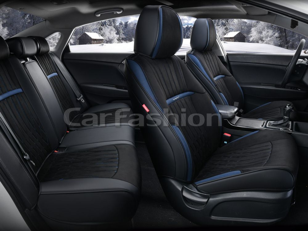 Чехлы универсальные каркасные CarFashion 5D Diplomat Plus на сидения авто, цвет Черный/Темно-синий/Черный. Артикул 27312