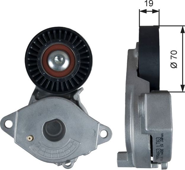 Натяжной ролик (натяжитель) приводного клинового зубчатого ремня Gates DriveAlign® для Toyota Corolla E170, E180 2013-2018. Артикул T39355