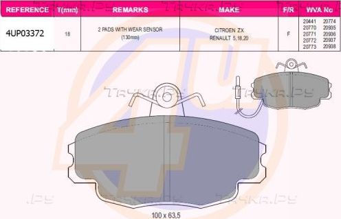 Тормозные колодки 4U передние для Peugeot 305 1979-1990. Артикул 4UP03372
