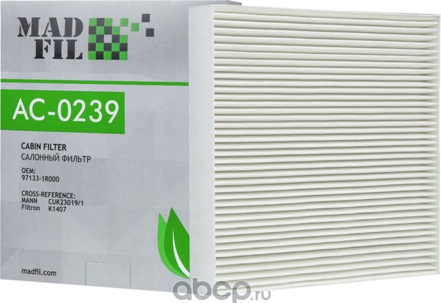 Фильтр салона AC-0239 HYUNDAI Solaris 01.17-, Creta 06.15-, Tucsan 04.15-, KIA S (Madfil). Артикул AC0239