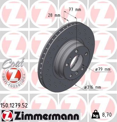Тормозной диск Zimmermann SPORT Z. Артикул 150.1279.52