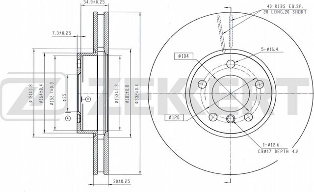 Тормозной диск Zekkert передний для BMW X6 I (E71) 2010-2014. Артикул BS-5634B