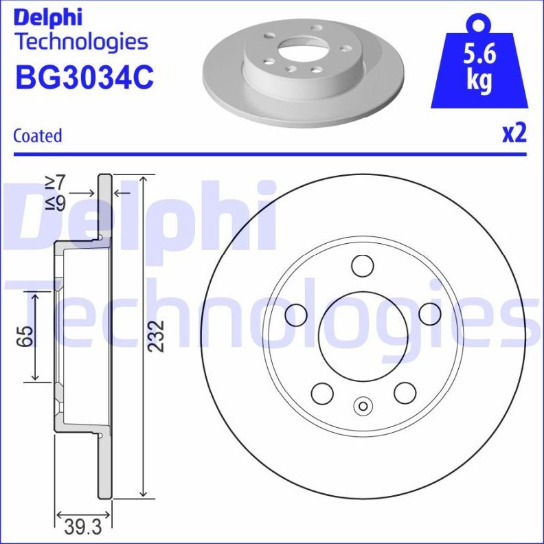 Тормозной диск Delphi задний для Skoda Fabia III 2014-2026. Артикул BG3034C