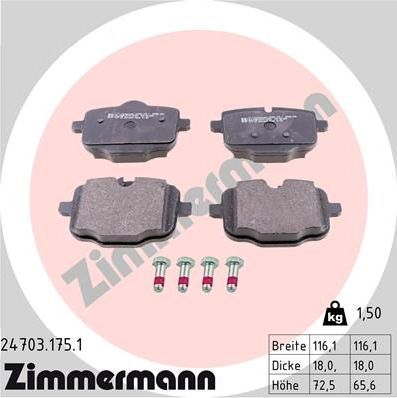 Тормозные колодки Zimmermann задние для BMW 5 VI (F10/F11/F07) 2010-2017. Артикул 24703.175.1