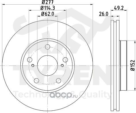 Тормозной диск (Tyren). Артикул TYR1022901