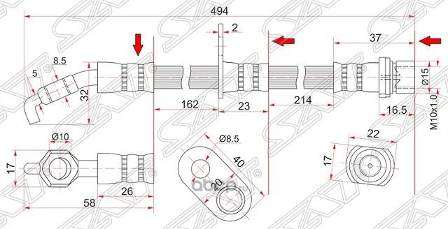 ШЛАНГ ТОРМОЗНОЙ TOYOTA RAV4 94-00 ПЕРЕДНИЙ ЛЕВЫЙ (SAT). Артикул ST9094702782