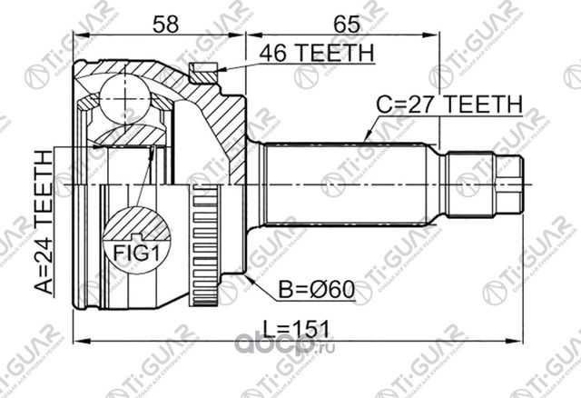 ШРУС TG-CVJ0061/2210-SOUA46 * TiGuar (TI-Guar). Артикул TGCVJ0061