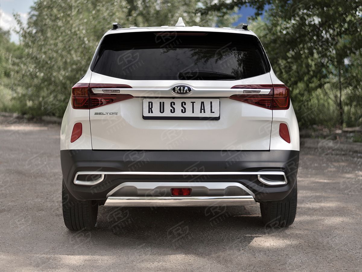 Защита RusStal заднего бампера d75х42 (дуга) для Kia Seltos 2020-2026. Артикул KSLZ-003420
