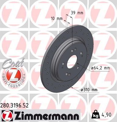 Тормозной диск Zimmermann SPORT Z. Артикул 280.3196.52
