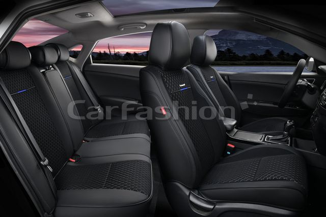 Чехлы универсальные каркасные CarFashion 5D Badge Plus на сидения авто, цвет Синий/Черный. Артикул 27035