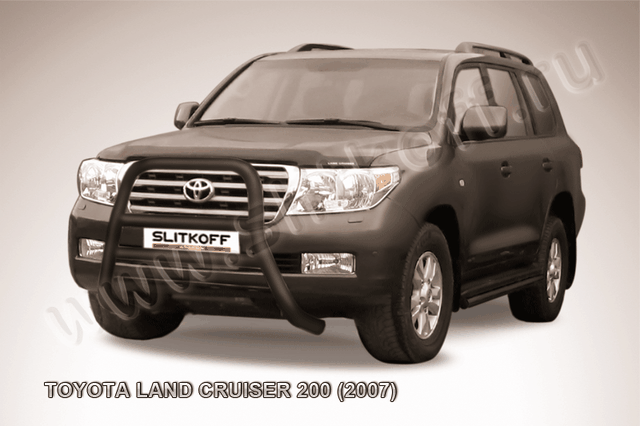Кенгурятник Slitkoff d76 высокий ЧЕРНЫЙ матовый для Toyota Land Cruiser 200 2007-2012. Артикул TLC2-002B