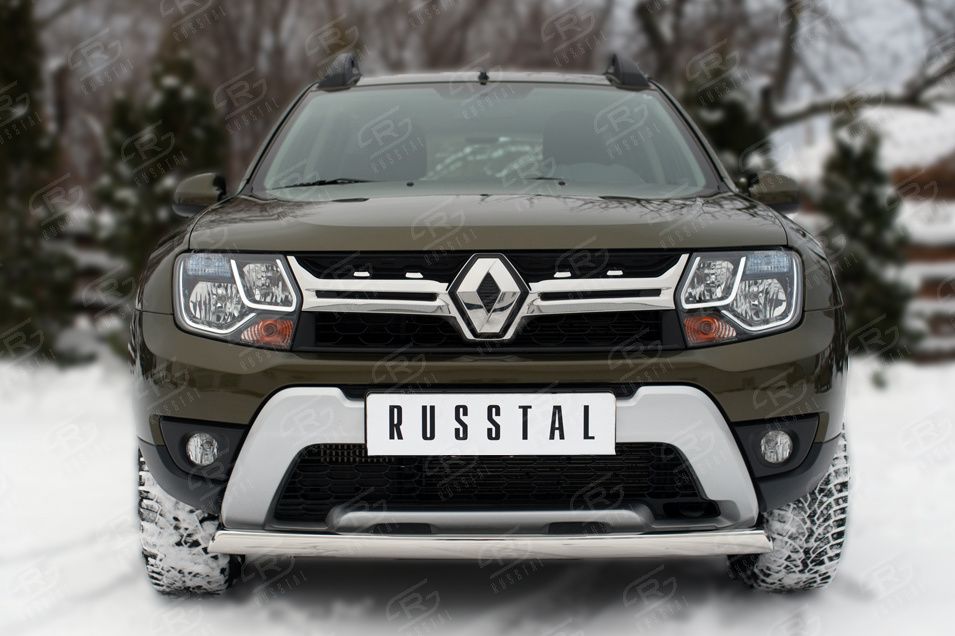 Защита RusStal переднего бампера d76x42 (дуга) для Renault Duster I рестайлинг 2015-2020. Артикул RDZ-002173