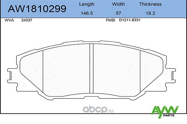 Колодки тормозные передние TOYOTA Rav 4 2.0-2.2D 06> / Auris 1.8 10 (Aywiparts). Артикул AW1810299