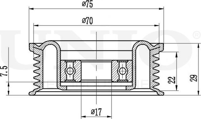 Ролик поликлинового ремня натяжной (Unio). Артикул TNS-10048