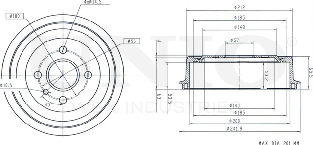 Барабан тормозной (Unio). Артикул BRD-10004