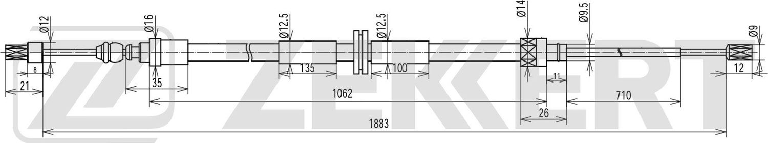 Трос ручника (тросик ручного тормоза) Zekkert. Артикул BZ-1424