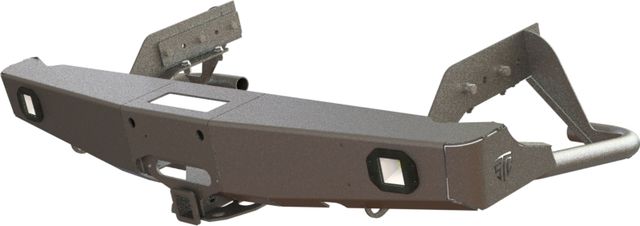 Бампер силовой STC задний для Mitsubishi L200 V 2015-2018 с квадратом под фаркоп, площадкой под лебедку и фарами заднего хода/ ПТФ. Артикул STC-ML200/15-BR-W-L2