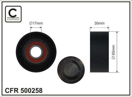 Натяжной ролик (натяжитель) приводного поликлинового ремня Caffaro (полимерный материал). Артикул 500258