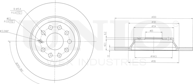 Диск тормозной задний VW Passat B8 14-, Tiguan II 16-, Skoda Kodiaq (NS7,NV7,NS6) 16- (Unio). Артикул BRD-20262