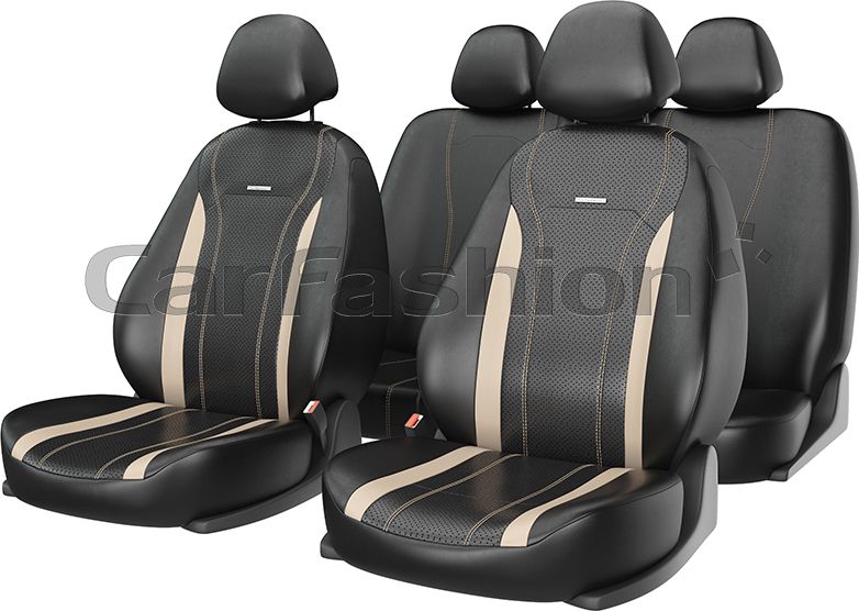 Чехлы универсальные CarFashion Tiltan на сидения авто, цвет Бежевый/Черный/Бежевый. Артикул 11150