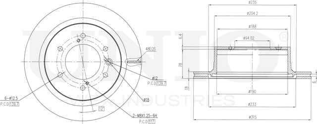 Диск тормозной (Unio). Артикул BRD-20571