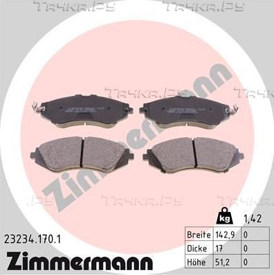 Тормозные колодки Zimmermann передние для Daewoo Espero 1995-1999. Артикул 23234.170.1