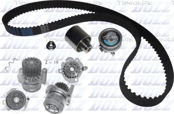 Помпа (водяной насос) с комплектом ремня ГРМ Dolz для Volkswagen Passat B6 2005-2009. Артикул KD036