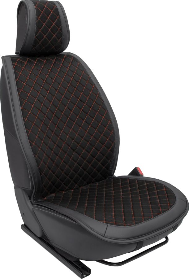 Накидки универсальные Rezkon Алькантара с экокожей на передние сидения, цвет Черный/Оранжевый ромб. Артикул 8103151170