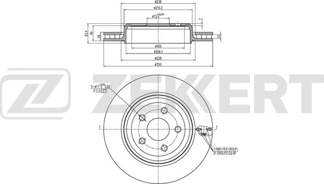Тормозной диск Zekkert задний для Jeep Grand Cherokee IV (WK2) 2010-2026. Артикул BS-6830