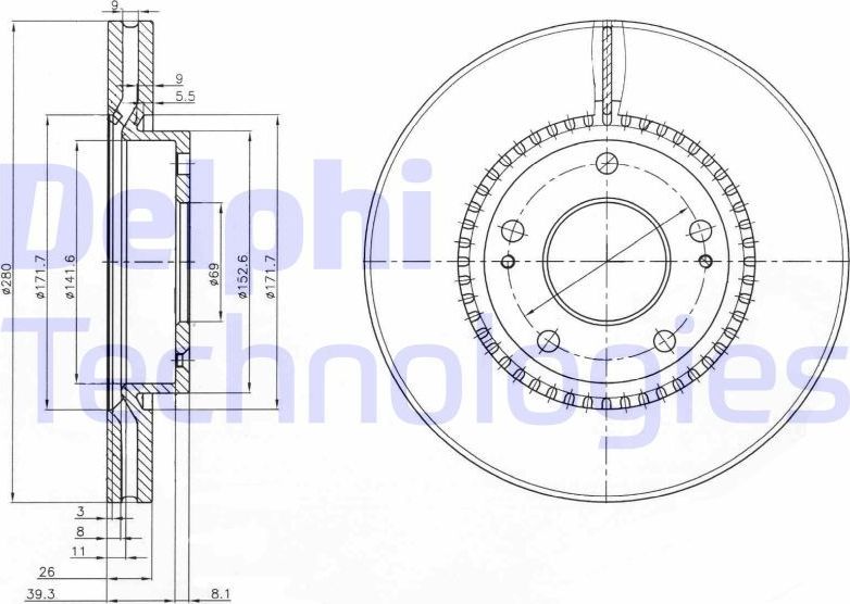 Тормозной диск Delphi передний для Kia Proceed I 2008-2013. Артикул BG3861C
