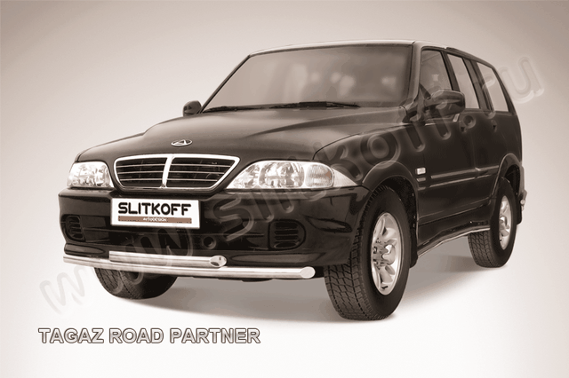 Защита Slitkoff переднего бампера d57/57 двойная для ТагАЗ Road Partner 2008-2026. Артикул TARP005
