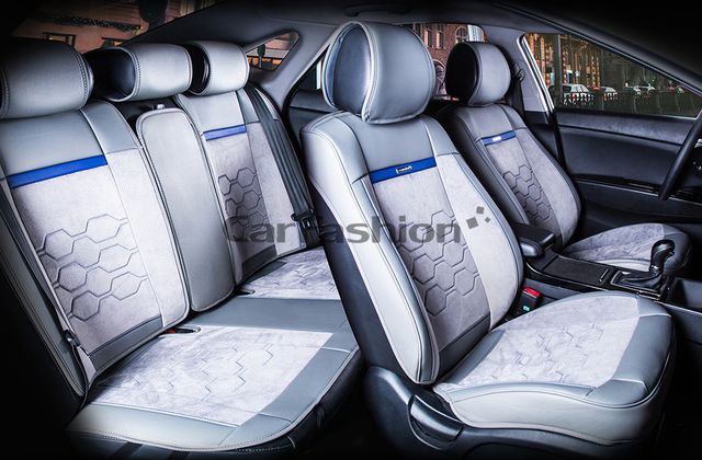 Накидки универсальные CarFashion Evolution Plus для авто, цвет Серый/Темно-серый/Синий. Артикул 22438