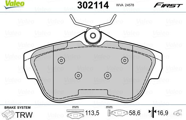 Тормозные колодки Valeo First. Артикул 302114