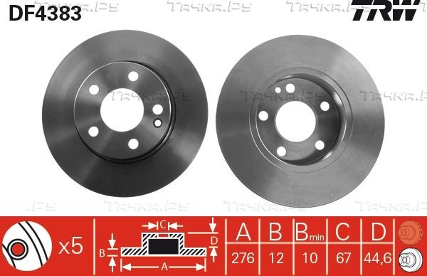 Тормозной диск TRW передний для Mercedes-Benz A-Класс II (W169) 2004-2012. Артикул DF4383