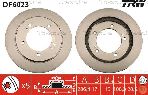 Тормозной диск TRW передний для Suzuki Grand Vitara II 1998-2005. Артикул DF6023