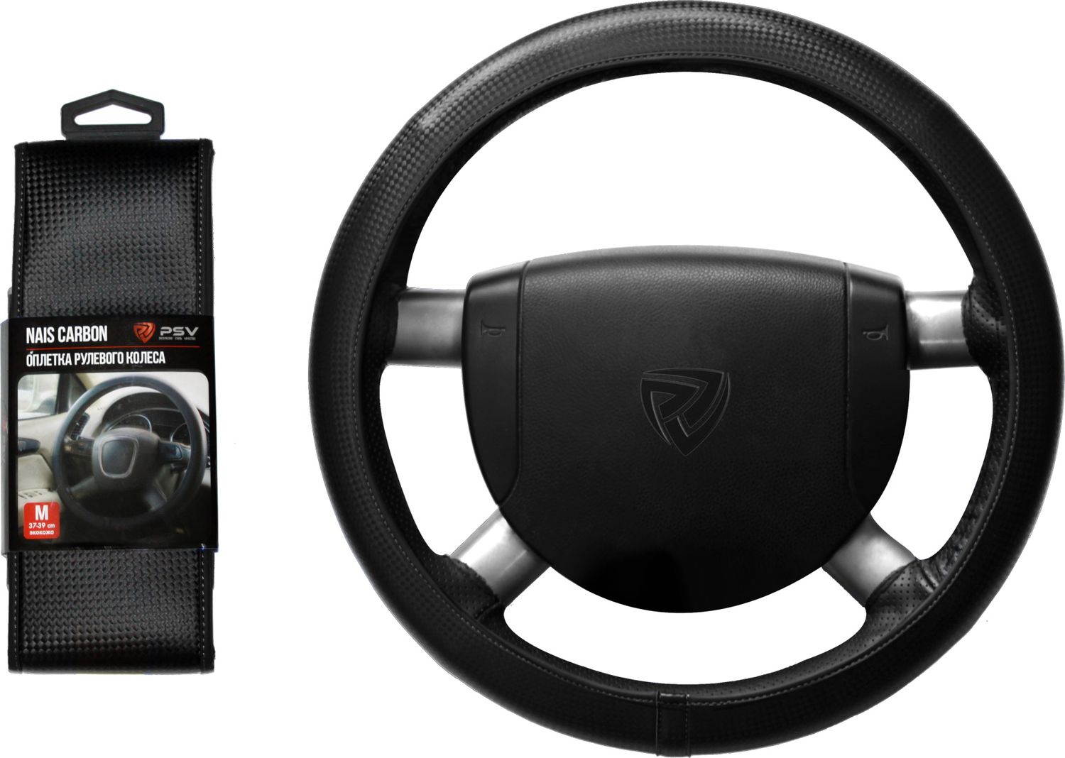 Оплётка на руль PSV Nais Carbon (размер M, экокожа, цвет ЧЕРНЫЙ/ЧЕРНЫЙ). Артикул 129823