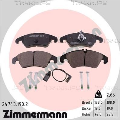 Тормозные колодки Zimmermann передние для Audi Q5 I (8R) 2011-2017. Артикул 24743.190.2