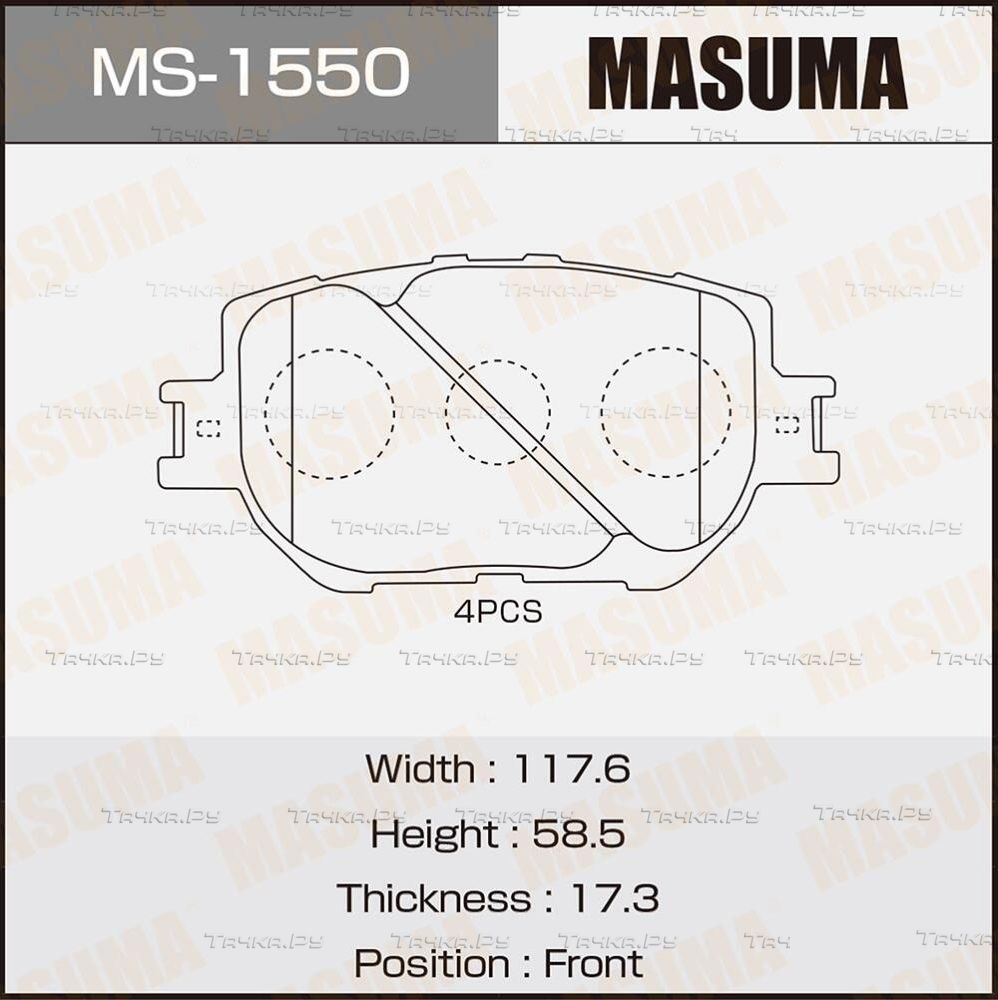 Тормозные колодки Masuma передние для Toyota Mark X I 2004-2009. Артикул MS-1550