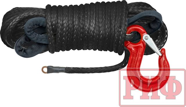 Трос синтетический РИФ для лебёдки 6 мм/15 м черный (готовый). Артикул Rope6mm15mBL
