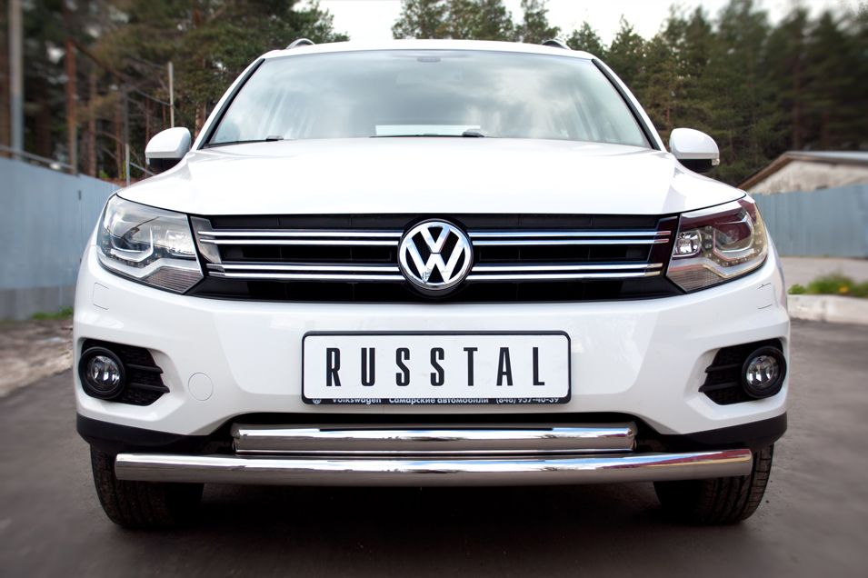 Защита RusStal переднего бампера d63/63 (дуга) для Volkswagen Tiguan Track & Field (Track & Style) 2011-2016. Артикул VGZ-000490