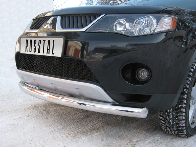 Защита RusStal переднего бампера d76 (дуга) для Mitsubishi Outlander XL 2007-2009. Артикул MOZ-000113