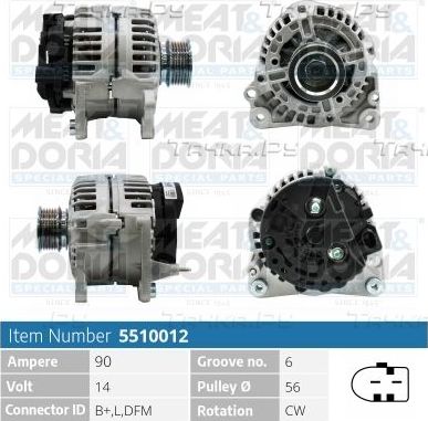 Генератор Meat & Doria для Volkswagen Lupo 1998-2005. Артикул 5510012