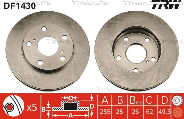 Тормозной диск TRW передний для Toyota Camry 20 (V20, XV20) 1996-2001. Артикул DF1430