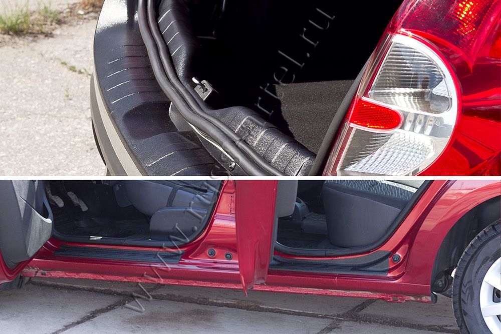 Защитный комплект Русская Артель (накладки на пороги и порожек багажника) для Renault Sandero Stepway I 2010-2014. Артикул ZKR-188002