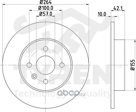Тормозной диск (Tyren). Артикул TYR1016771