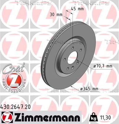 Тормозной диск Zimmermann Coat Z передний для Opel Insignia II 2017-2026. Артикул 430.2647.20